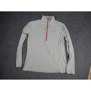 Under Armour Womens HeatGear Quarter Zip Pullover Gray Orange Long Sleeve LG